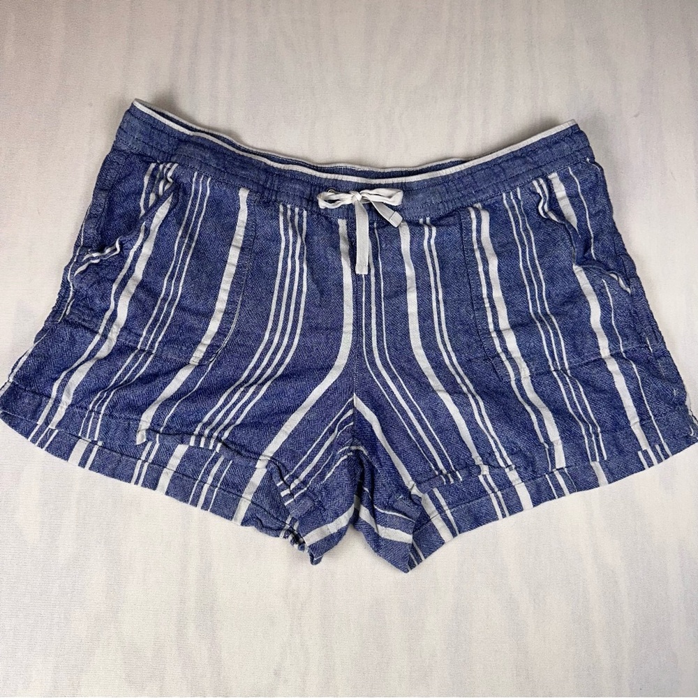 Nautica White & Blue Striped Drawstring Linen Blend Shorts Size: XL